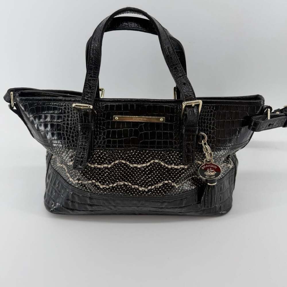 BRAHMIN Melbourne Mini Asher Crocodile Embossed Satchel Bag Snake Skin Detail